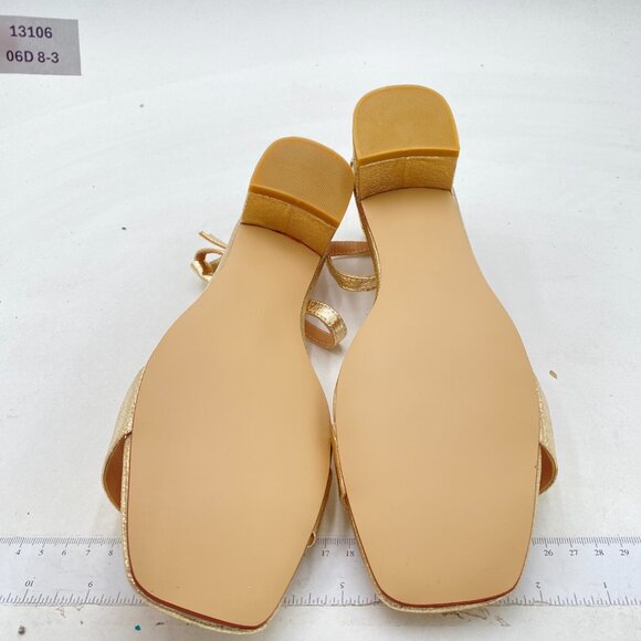 XYD Gold Open Toe Ankle Strap Buckled Low Chunky Heel Dress Sandal - Picture 7 of 8